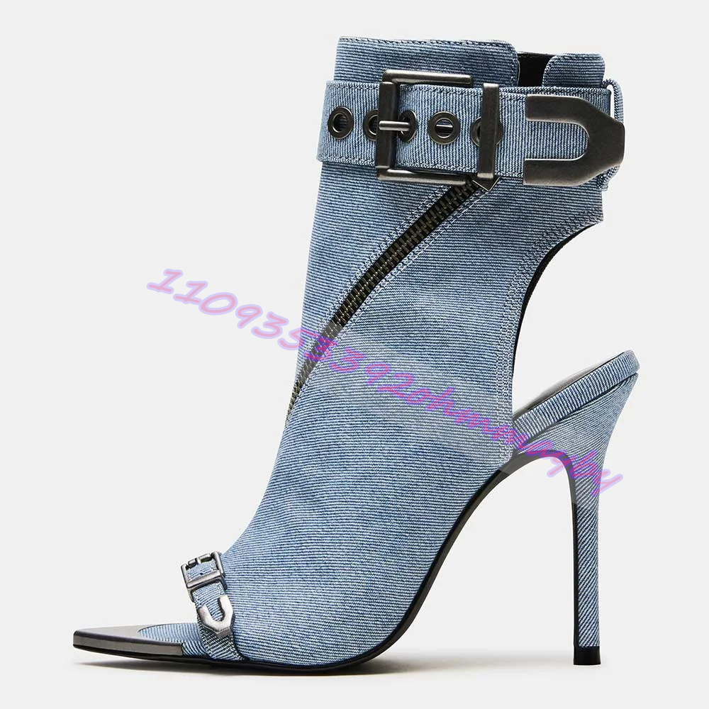 Leather Classic Strap - Summer Blue Denim Pointed-Toe Boots For