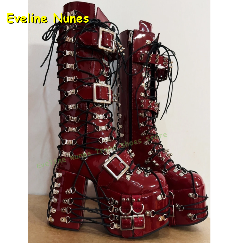 Y2K Red Gothic Platform Knee H - Leather Classic Strap 리뷰 및 가격