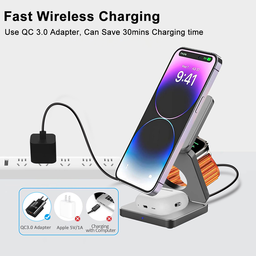 Wireless Charger 3 in 1 Foldab - Watch Charger Cable 리뷰 및 가격
