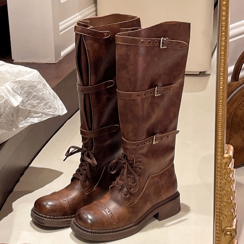 Women's Knee High Boots Vintag - Leather Classic Strap 리뷰 및 가격