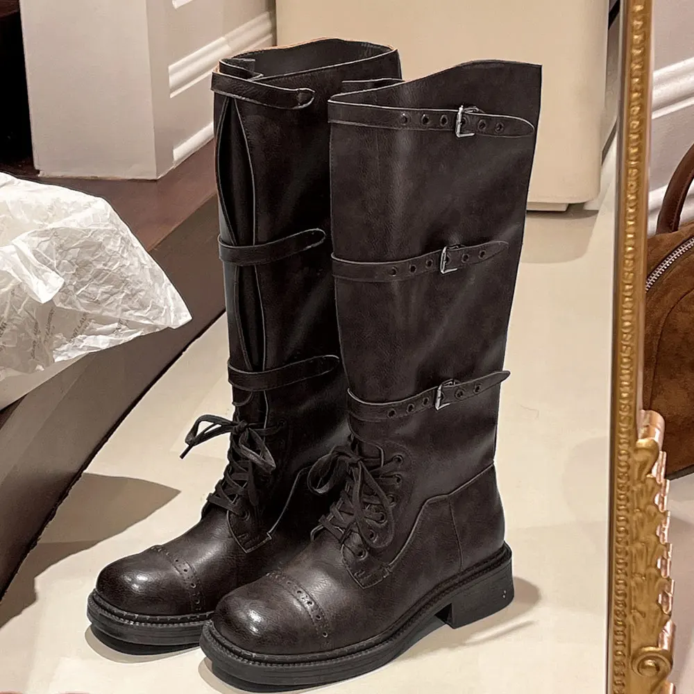 Women's Knee High Boots Vintag - Leather Classic Strap 리뷰 및 가격