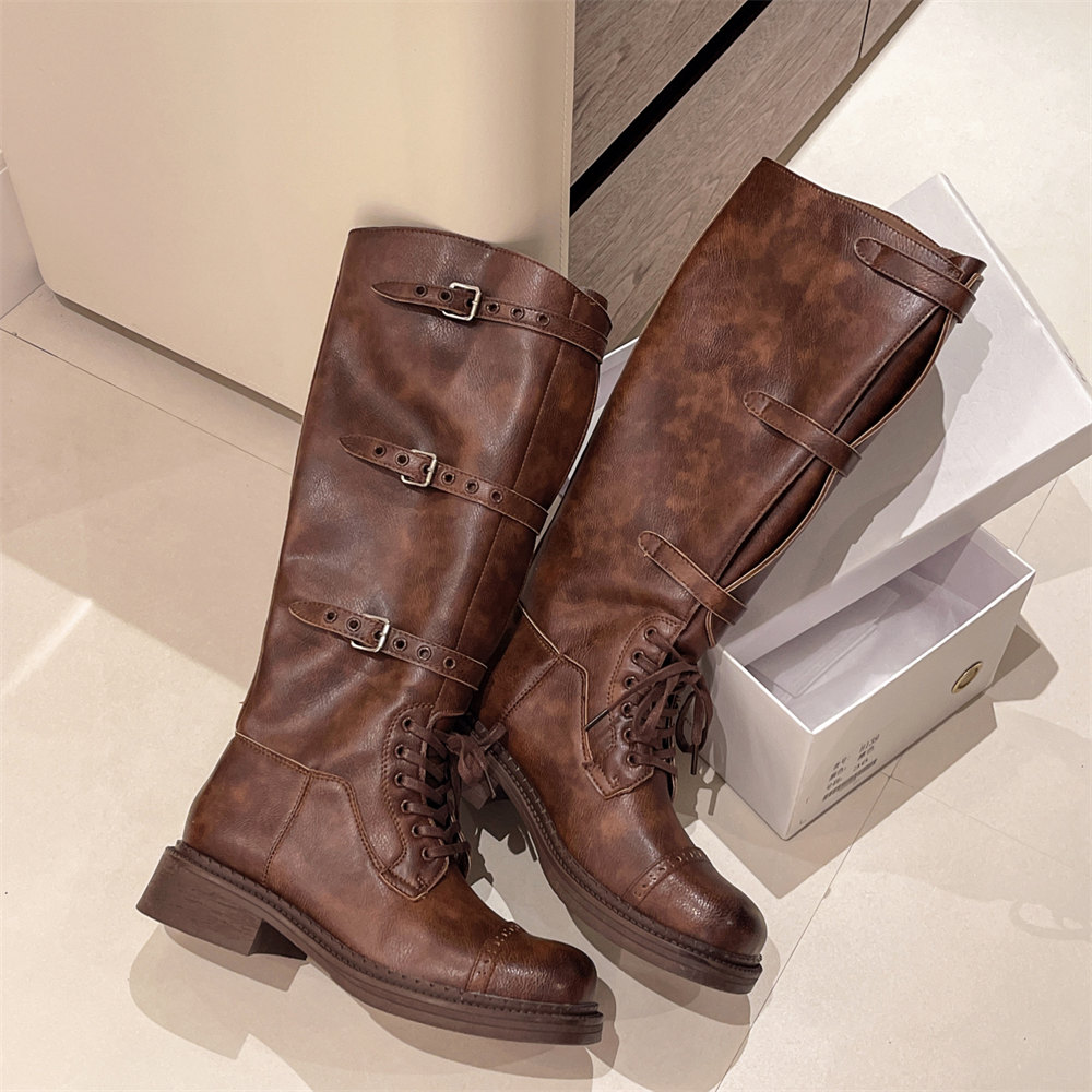 Women's Knee High Boots Vintag - Leather Classic Strap 리뷰 및 가격
