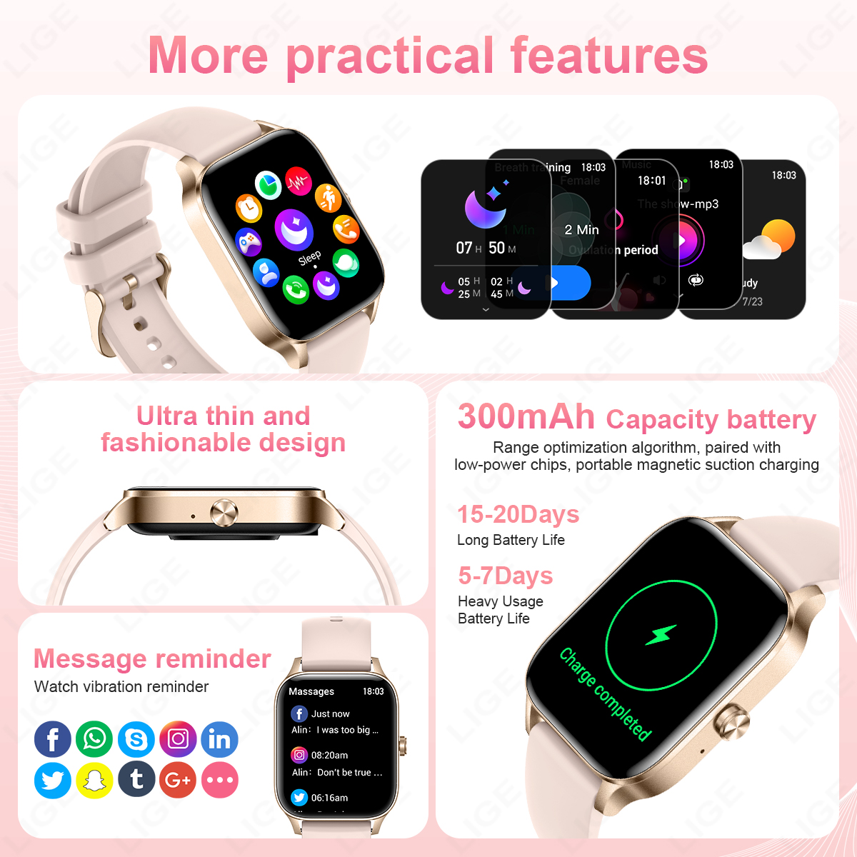 LIGE Fashion Smart Watch Women - Smartwatch Instagram 리뷰 및 가격