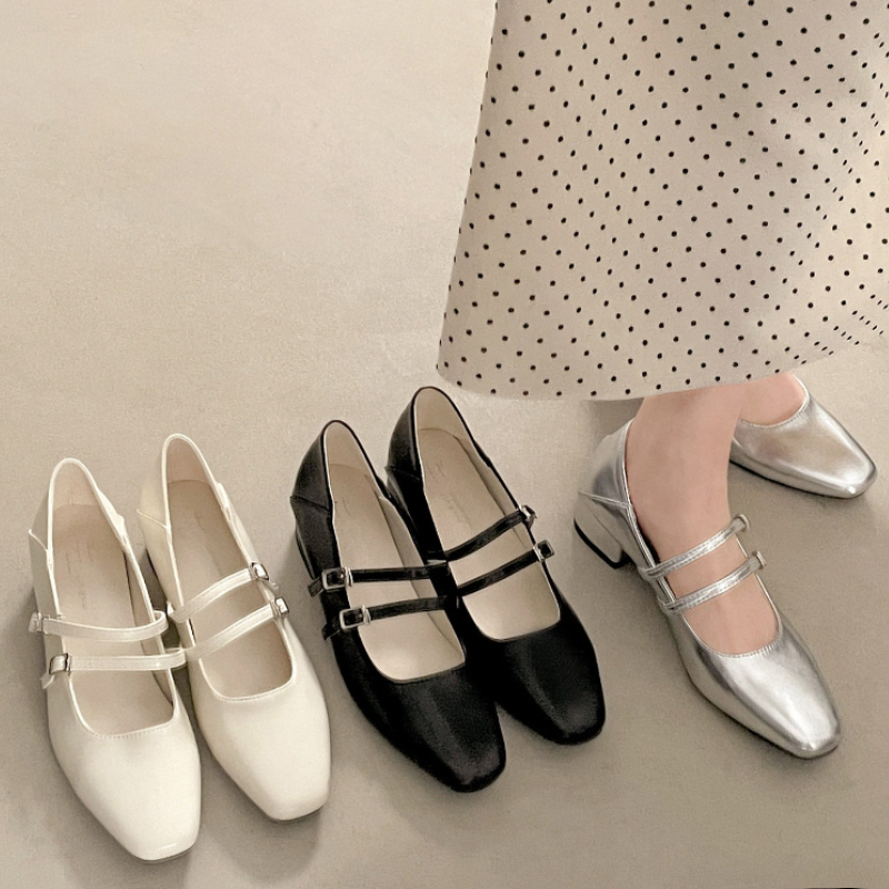 Square Toe Low Heel Women Silv - Leather Classic Strap 리뷰 및 가격