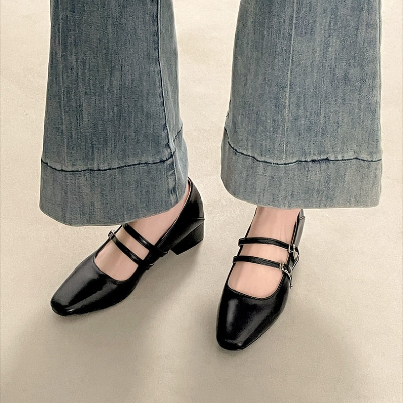 Square Toe Low Heel Women Silv - Leather Classic Strap 리뷰 및 가격