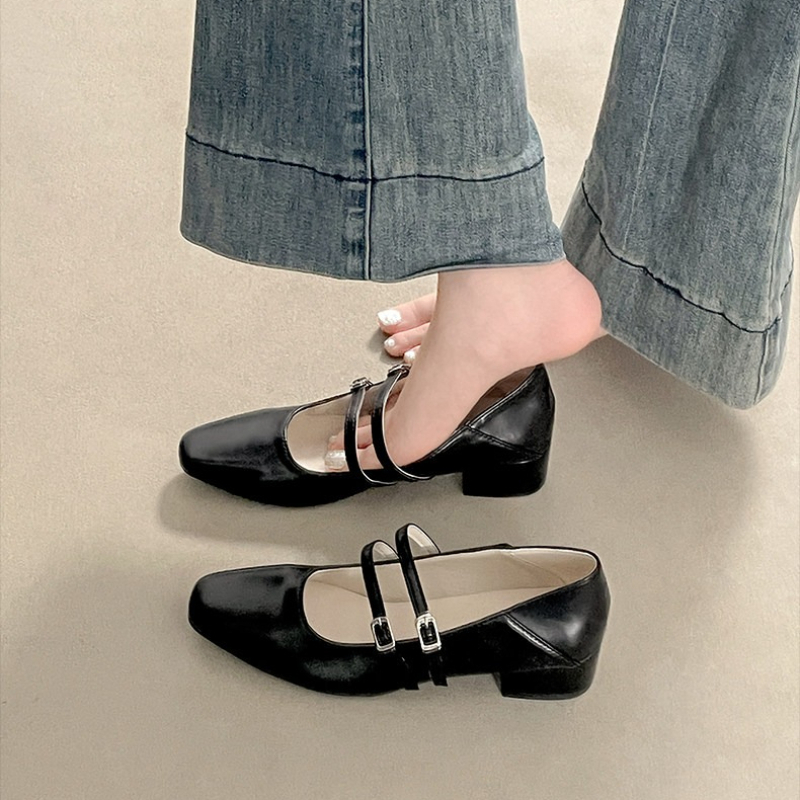 Square Toe Low Heel Women Silv - Leather Classic Strap 리뷰 및 가격