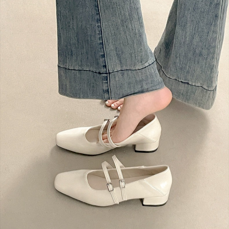 Square Toe Low Heel Women Silv - Leather Classic Strap 리뷰 및 가격